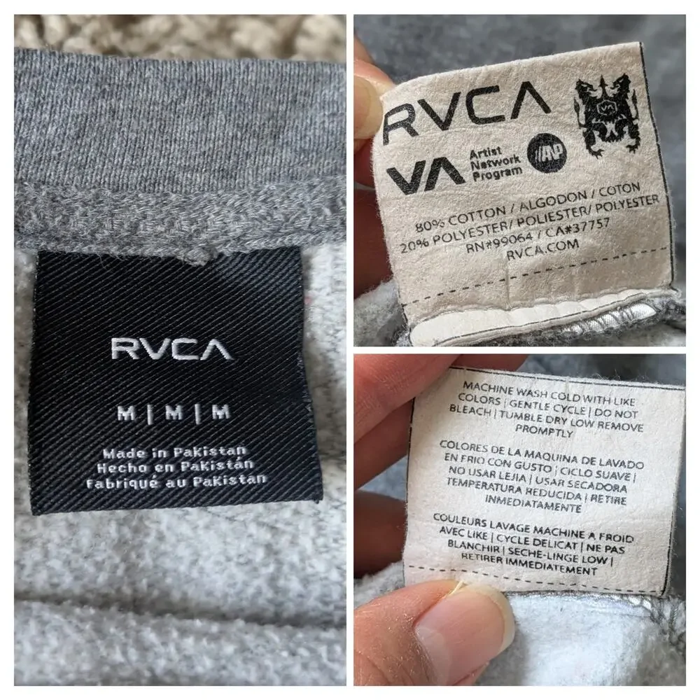 RVCA Sweatshirt Men M Gray Native American Graphic Indian-Chief Skater Steetwear
